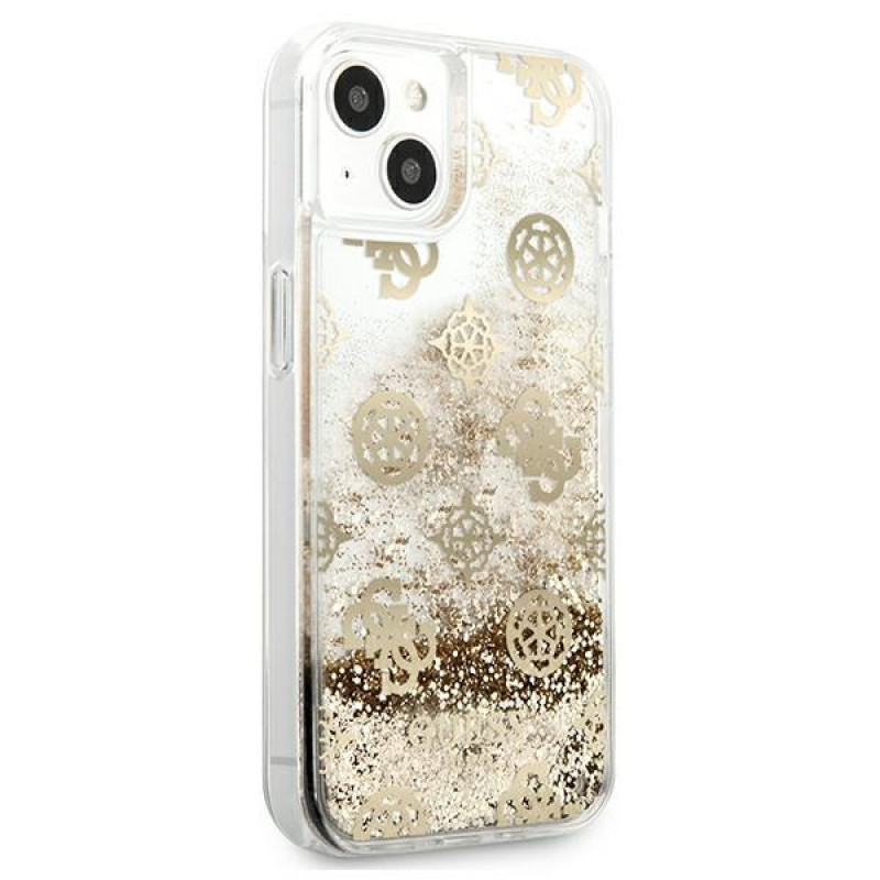 Guess GUHCP13SLGPEGO Apple iPhone 13 mini Hardcase Hülle Peony Liquid Glitter, Gold