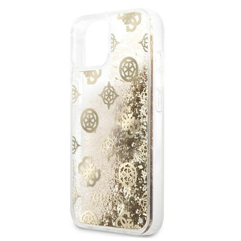 Guess GUHCP13SLGPEGO Apple iPhone 13 mini Hardcase Hülle Peony Liquid Glitter, Gold