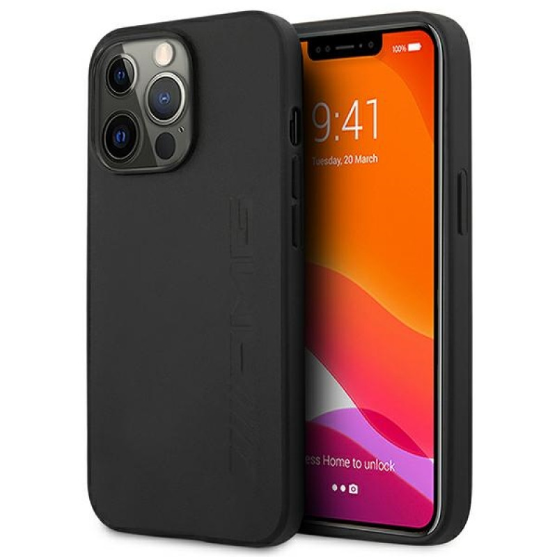 Mercedes-AMG AMHCP14LDOLBK Apple iPhone 14 Pro Hardcase, Leather Hot Stamped, schwarz