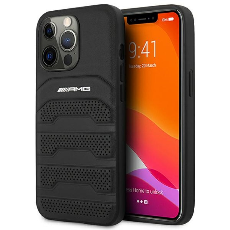 Mercedes-AMG AMHCP14LGSEBK Apple iPhone 14 Pro Hardcase, Leather Debossed Lines, schwarz