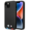 BMW BMHMP14S22PTDK Apple iPhone 14 Hülle, Leather Stamp Tricolor MagSafe, schwarz