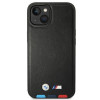 BMW BMHMP14M22PTDK Apple iPhone 14 Plus / 15 Plus Hülle, Leather Stamp Tricolor MagSafe, schwarz