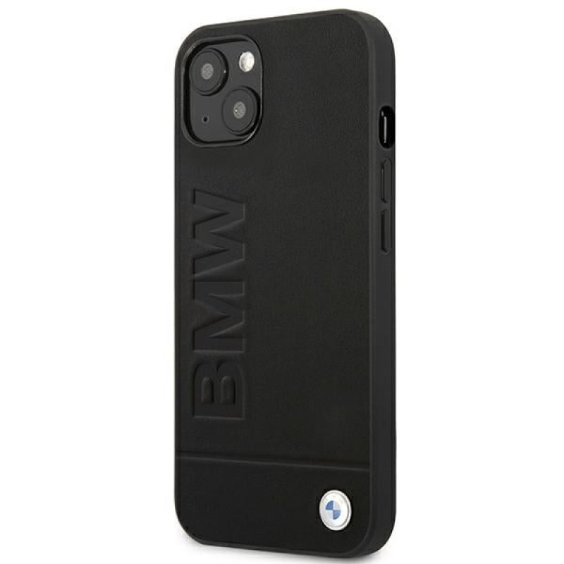 BMW BMHCP14MSLLBK Apple iPhone 14 Plus / 15 Plus Hülle, Leather Stamp, schwarz