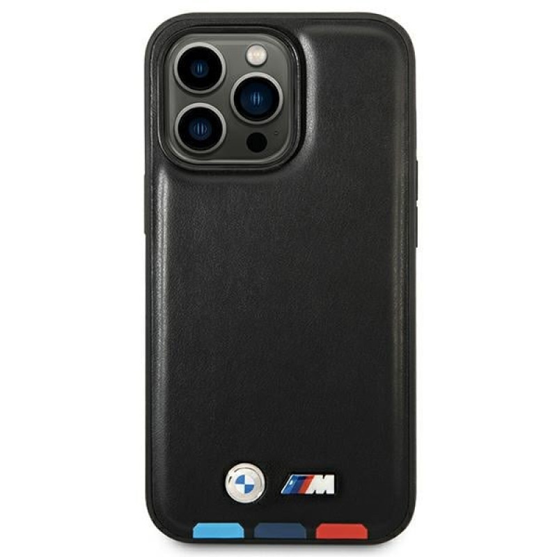 BMW BMHMP14X22PTDK Apple iPhone 14 Pro Max Hülle, Leather Stamp Tricolor MagSafe, schwarz