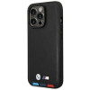 BMW BMHMP14L22PTDK Apple iPhone 14 Pro Hülle, Leather Stamp Tricolor MagSafe, schwarz