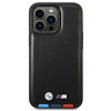 BMW BMHMP14L22PTDK Apple iPhone 14 Pro Hülle, Leather Stamp Tricolor MagSafe, schwarz