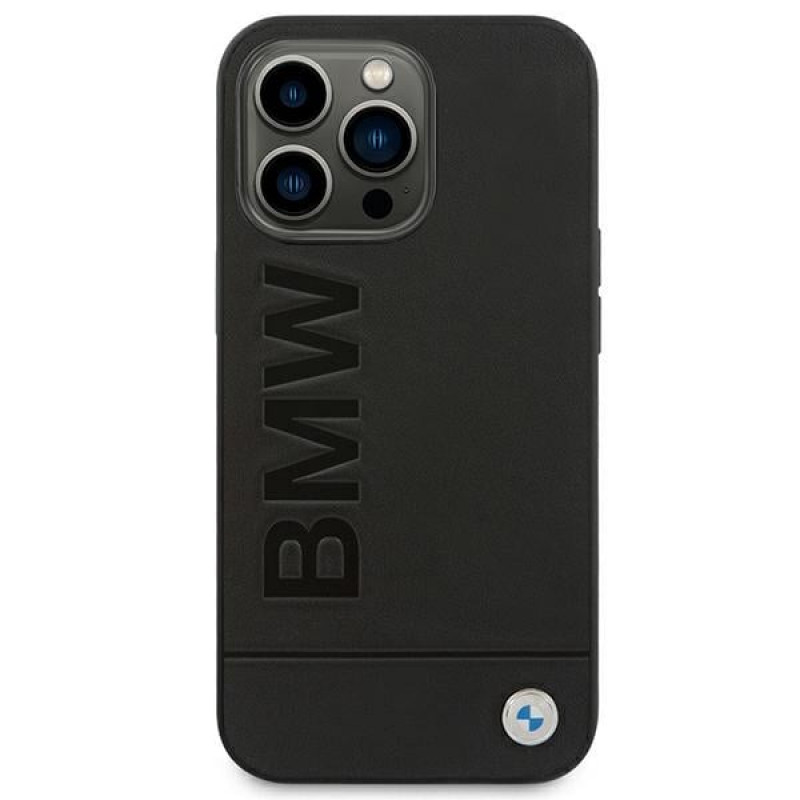 BMW BMHCP14LSLLBK Apple iPhone 14 Pro Hülle, Leather Stamp, schwarz