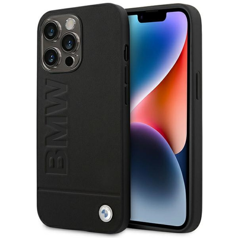BMW BMHCP14XSLLBK Apple iPhone 14 Pro Max Hülle, Leather Stamp, schwarz