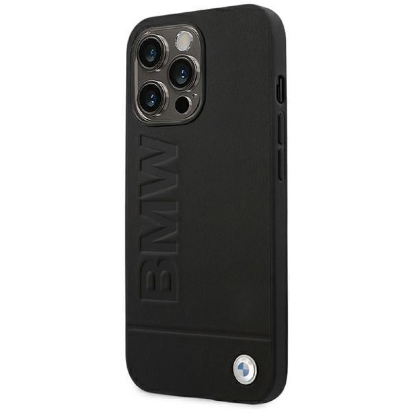 BMW BMHCP14XSLLBK Apple iPhone 14 Pro Max Hülle, Leather Stamp, schwarz