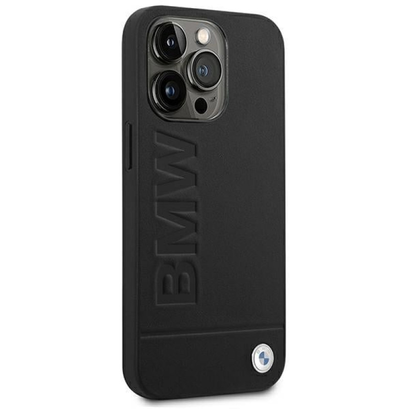 BMW BMHCP14XSLLBK Apple iPhone 14 Pro Max Hülle, Leather Stamp, schwarz
