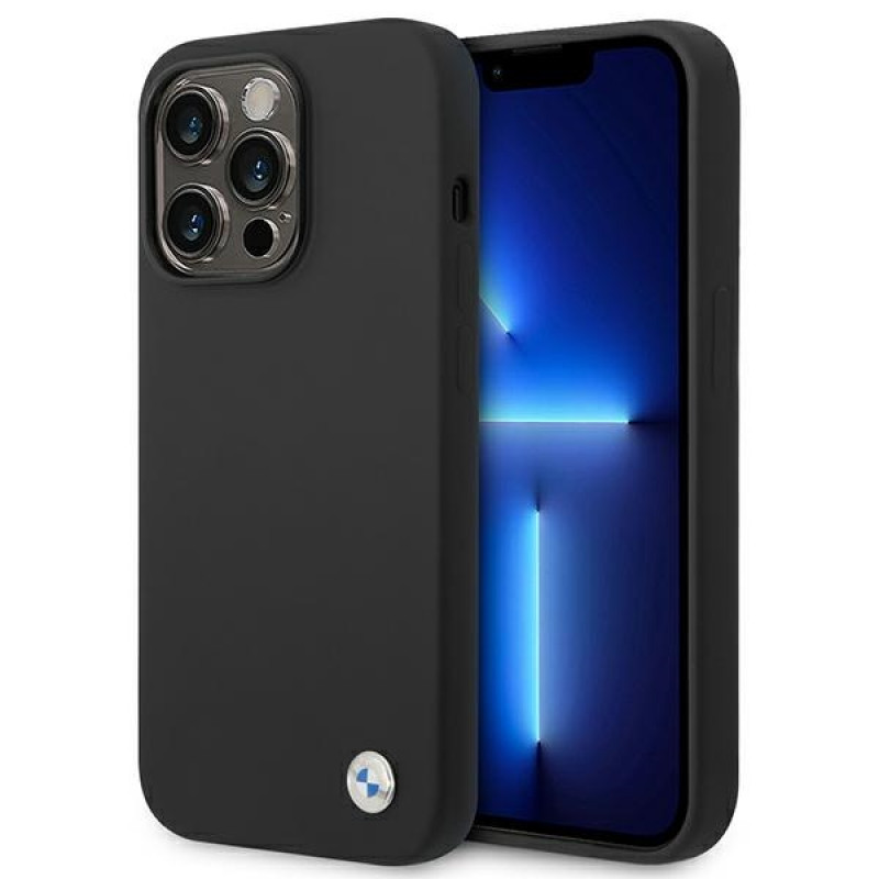 BMW BMHCP14XSILBK Silicone Metal Logo Hardcase für Apple iPhone 14 Pro Max 6.7", schwarz