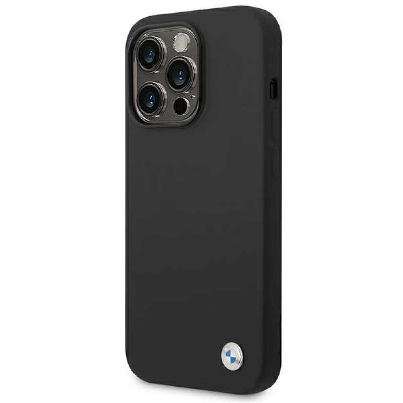 BMW BMHCP14XSILBK Silicone Metal Logo Hardcase für Apple iPhone 14 Pro Max 6.7", schwarz