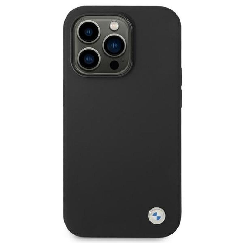 BMW BMHCP14LSILBK Apple iPhone 14 Pro Hülle, Silicone Metal Logo, schwarz