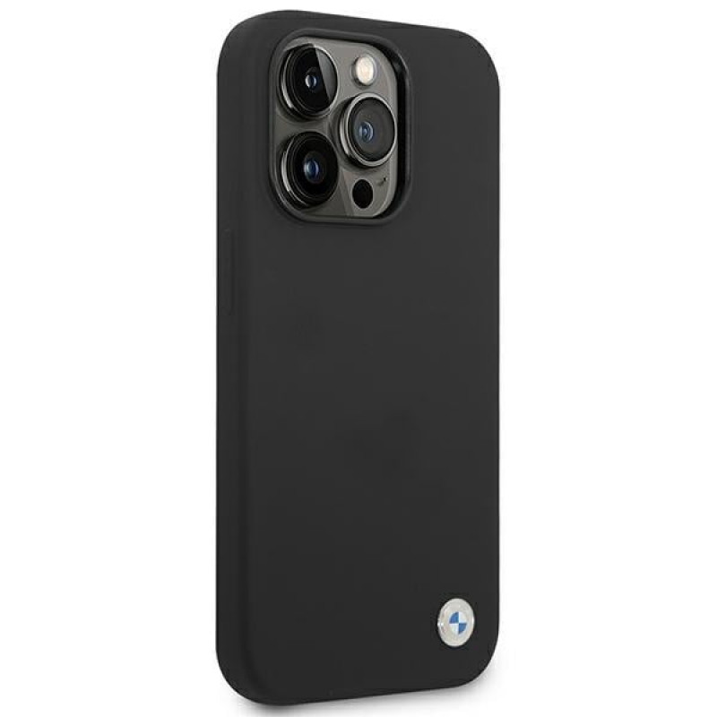 BMW BMHCP14LSILBK Apple iPhone 14 Pro Hülle, Silicone Metal Logo, schwarz