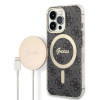 Guess GUBPP13LH4EACSK Hülle + kabelloses Ladegerät Set für Apple iPhone 13 Pro, schwarze Hardcase 4G Print MagSafe