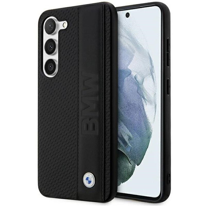 BMW BMHCS23M22RDPK Leather Textured & Stripe Hardcase für Samsung Galaxy S23+ (S916), schwarz