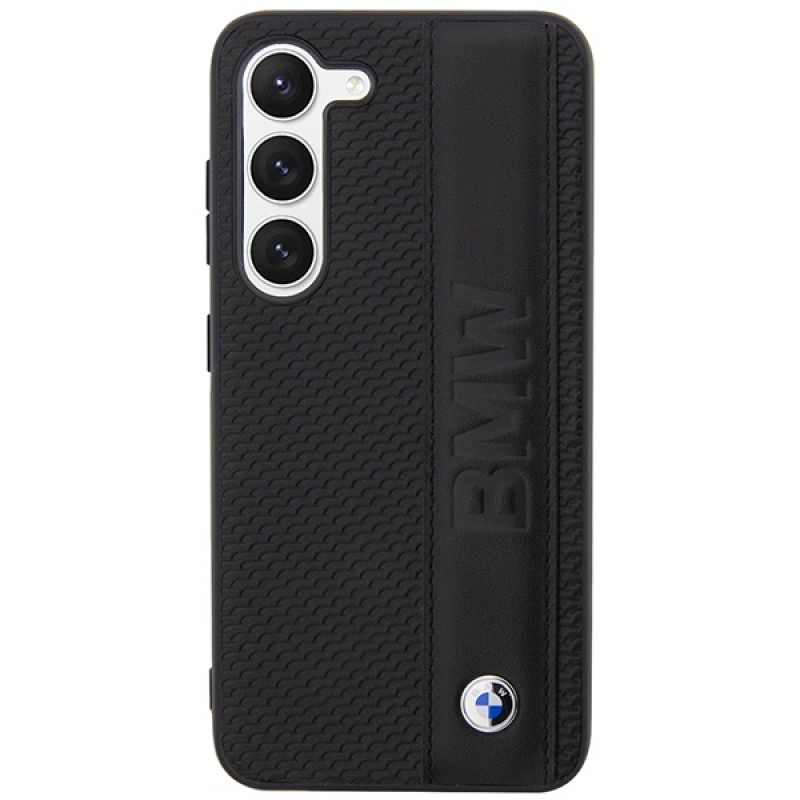 BMW BMHCS23M22RDPK Leather Textured & Stripe Hardcase für Samsung Galaxy S23+ (S916), schwarz