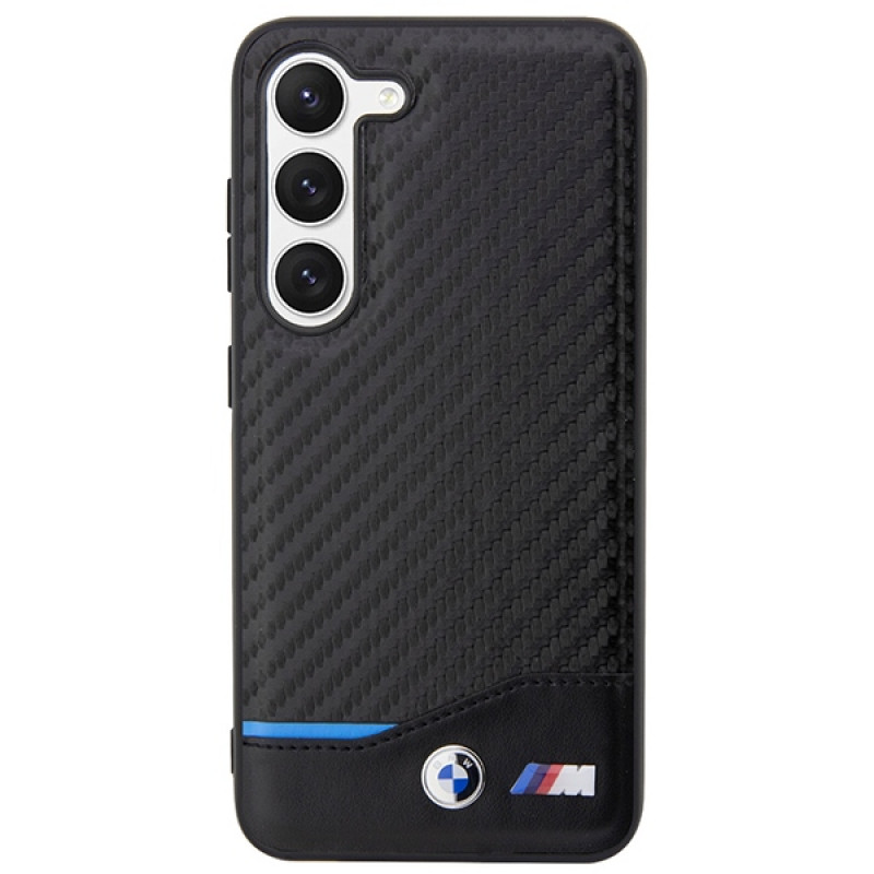 BMW BMHCS23M22NBCK Leather Carbon Hardcase für Samsung Galaxy S23+ (S916), schwarz