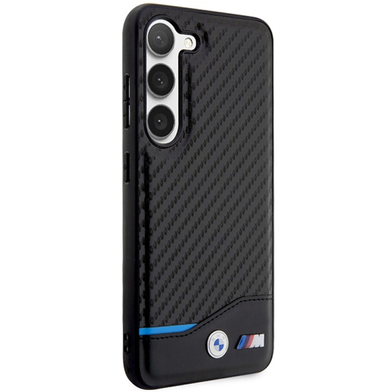 BMW BMHCS23M22NBCK Leather Carbon Hardcase für Samsung Galaxy S23+ (S916), schwarz
