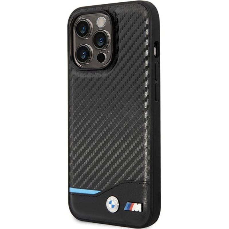 BMW BMHCP13X22NBCK Ledercarbon-Hardcase für Apple iPhone 13 Pro Max, schwarz