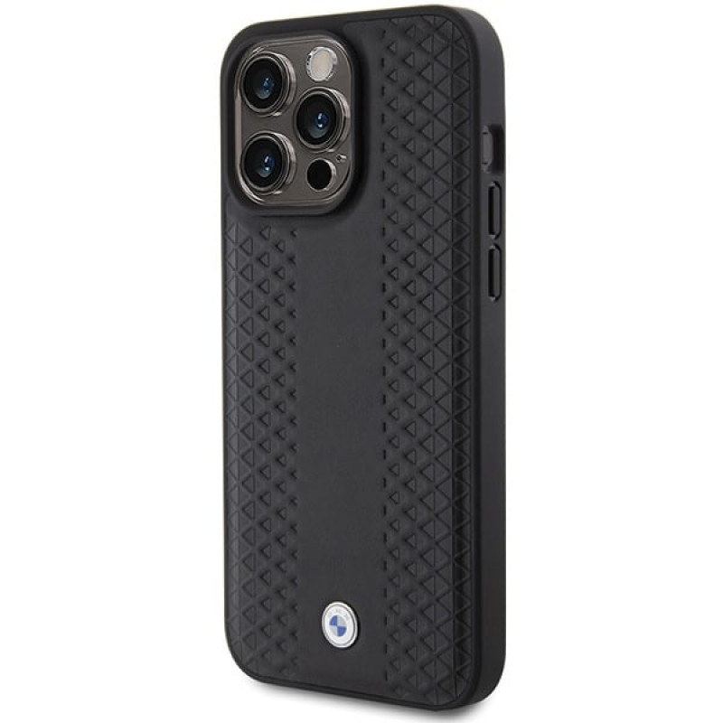 BMW BMHCP15X22RFGK Leder Diamond Pattern Hülle für Apple iPhone 15 Pro Max, schwarz