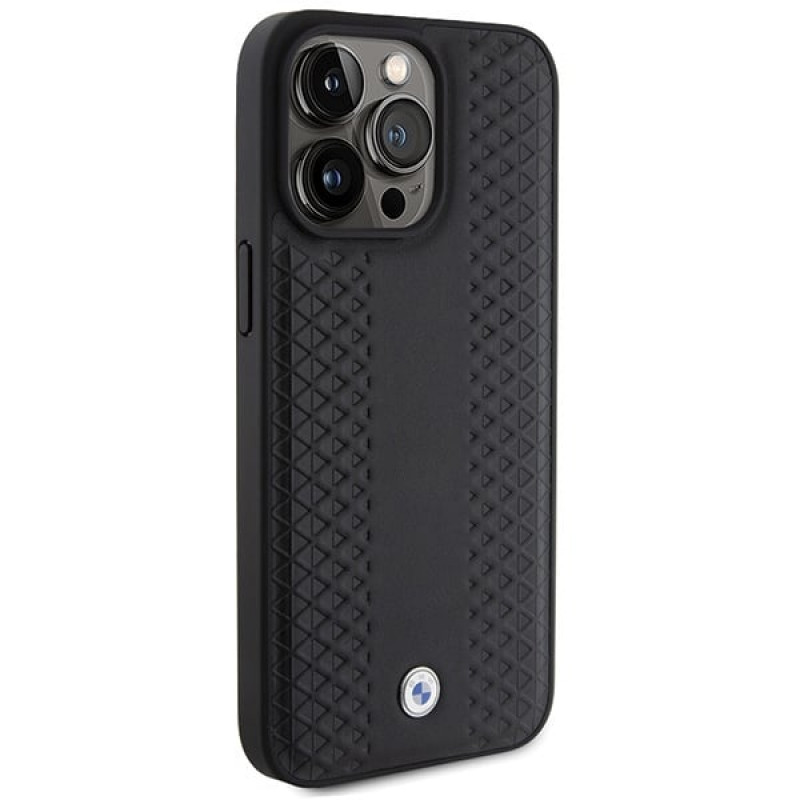 BMW BMHCP15L22RFGK Lederhülle mit Rautenmuster für Apple iPhone 15 Pro, schwarz
