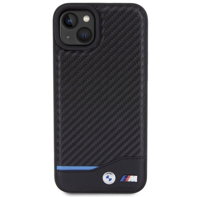 BMW BMHCP15M22NBCK Leder-Carbon-Hardcase für Apple iPhone 15 Plus / 14 Plus, schwarz