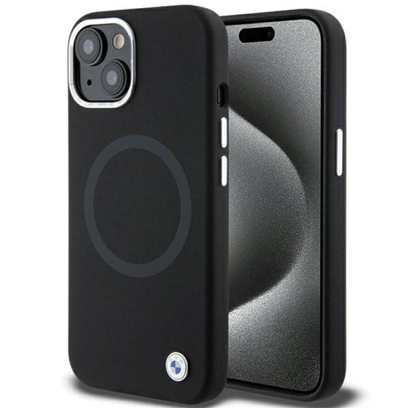 BMW BMHMP15SSILBK2 Signature Liquid Silicone MagSafe Hülle für Apple iPhone 15, schwarz