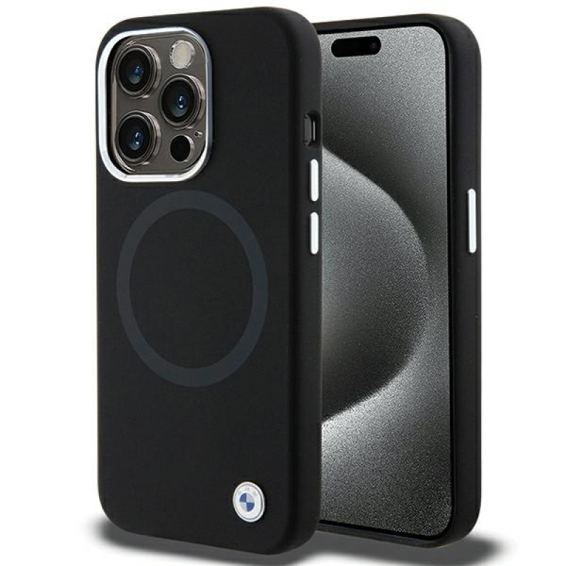 BMW BMHMP15XSILBK2 Signature Liquid Silicone MagSafe Hülle für Apple iPhone 15 Pro Max, schwarz