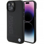BMW BMHMP15MSLLBK Leder Hot Stamp MagSafe Hülle für Apple iPhone 15 Plus / 14 Plus, schwarz