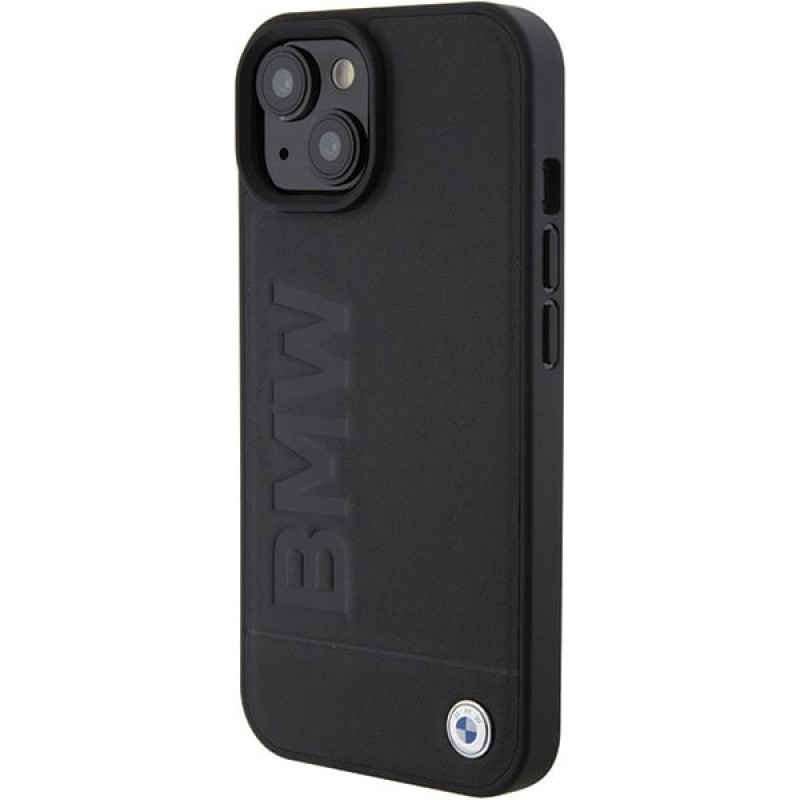 BMW BMHMP15MSLLBK Leder Hot Stamp MagSafe Hülle für Apple iPhone 15 Plus / 14 Plus, schwarz