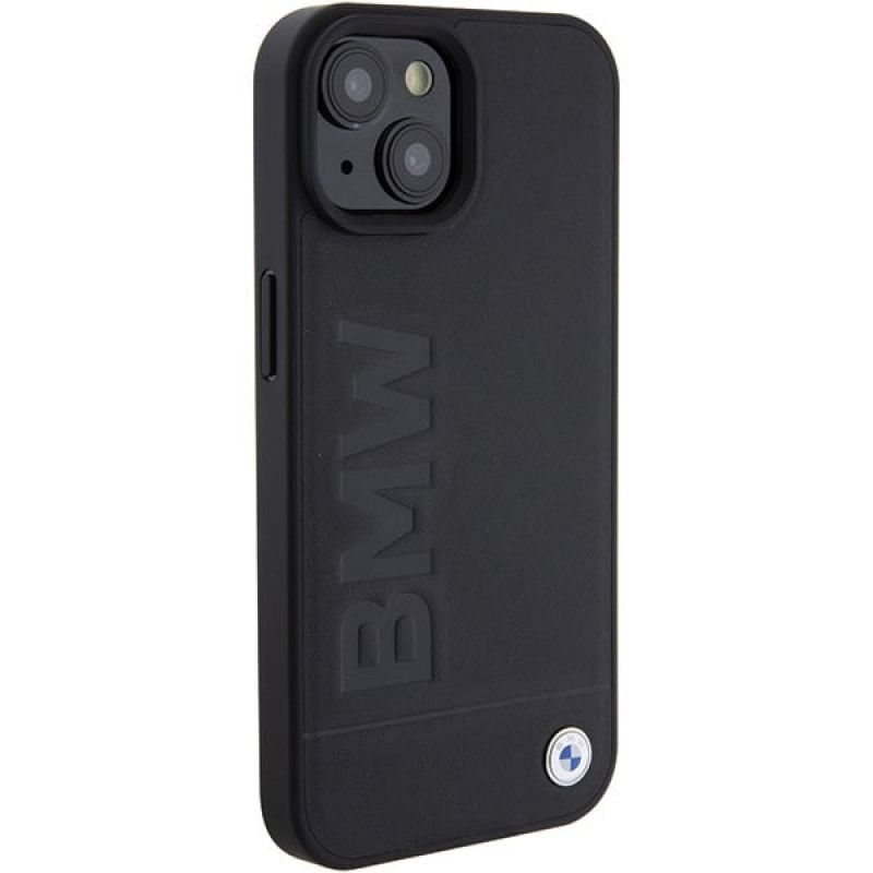 BMW BMHMP15MSLLBK Leder Hot Stamp MagSafe Hülle für Apple iPhone 15 Plus / 14 Plus, schwarz