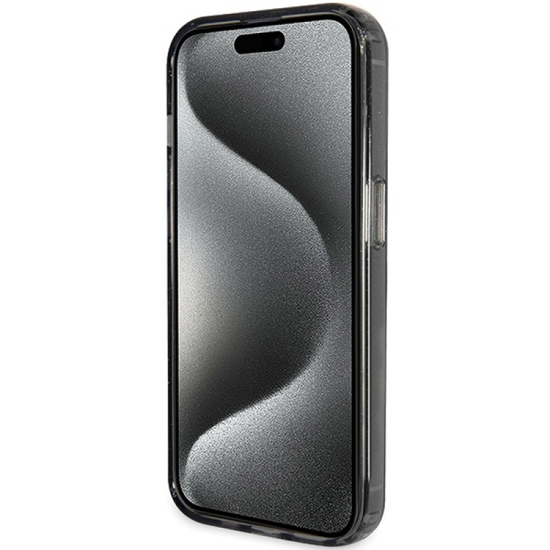 Guess GUHMP15LHRSGSK Ring Stand Script Glitter MagSafe Hardcase für Apple iPhone 15 Pro, Schwarz