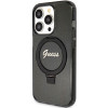 Guess GUHMP15XHRSGSK Ring Stand Script Glitter MagSafe Hardcase für Apple iPhone 15 Pro Max, Schwarz