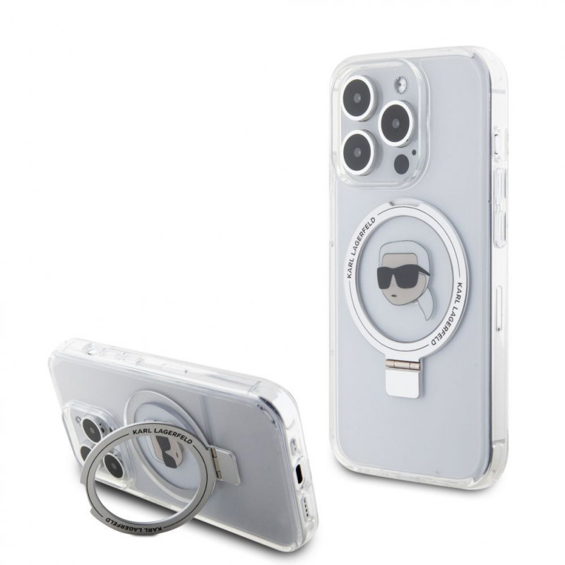 Karl Lagerfeld KLHMP15LHMRSKHH Ring Stand Karl Head MagSafe Hardcase für Apple iPhone 15 Pro