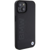 BMW BMHCP15MSLLBK Leder-Hot-Stamp-Hardcase für Apple iPhone 15 Plus / 14 Plus, Schwarz
