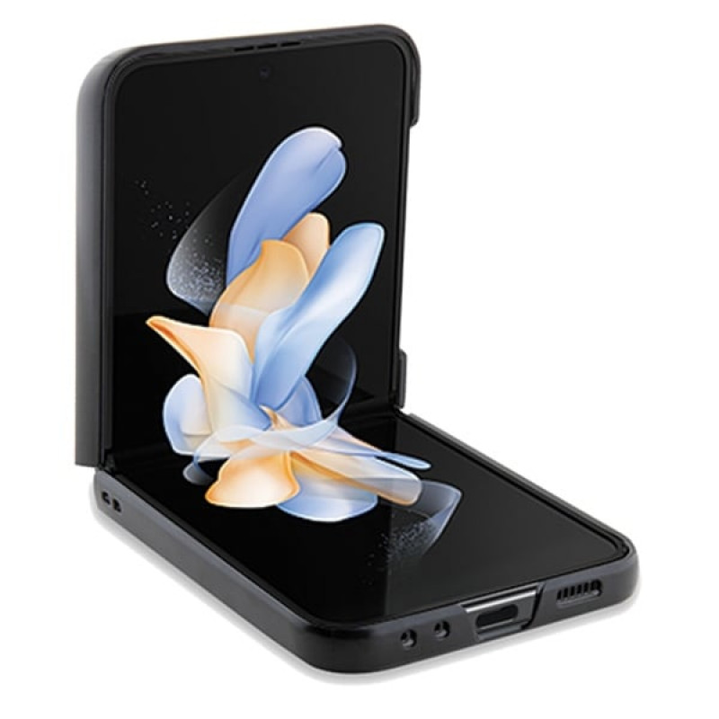 BMW BMHCZF5SLLBK Leder-Hot-Stamp-Hardcase für Samsung Galaxy Z Flip5, Schwarz