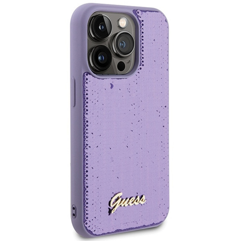 Guess GUHCP15XPSFDGSU Sequin Script Metal Hardcase für Apple iPhone 15 Pro Max, Lila
