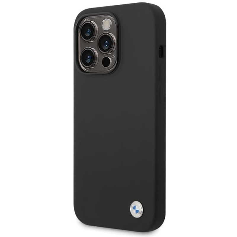 BMW BMHCP15LSILBK Apple iPhone 15 Pro Silikon-Hülle mit Metall-Logo, schwarz