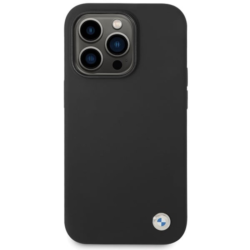 BMW BMHCP15LSILBK Apple iPhone 15 Pro Silikon-Hülle mit Metall-Logo, schwarz