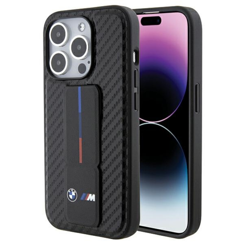 BMW BMHCP15LGSPCCK Apple iPhone 15 Pro Hardcase Grip Stand Smooth & Carbon, schwarz