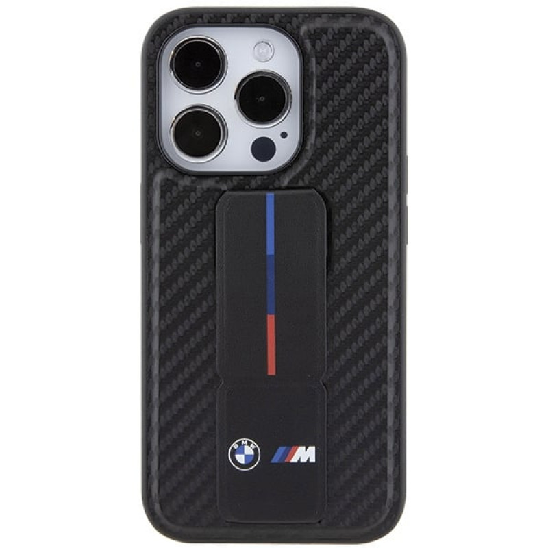 BMW BMHCP15LGSPCCK Apple iPhone 15 Pro Hardcase Grip Stand Smooth & Carbon, schwarz