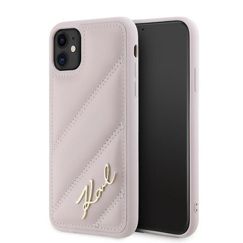Karl Lagerfeld KLHCN61PQDSMGP Apple iPhone 11 / XR Hardcase Hülle Diagonal Quilted Script, rosa
