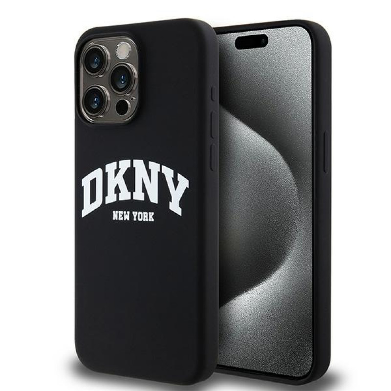 DKNY Apple iPhone 15 Pro Max Hardcase Liquid Silicone White Printed Logo MagSafe, schwarz