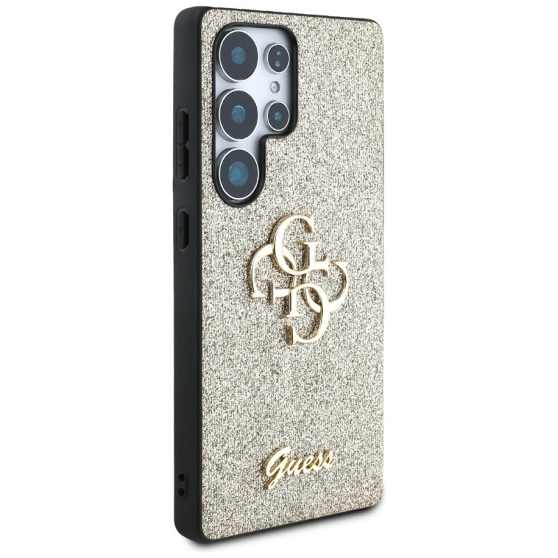 Guess Fixed Glitter Big 4G Metal Logo Hard Case für Samsung Galaxy S25 Ultra, gold