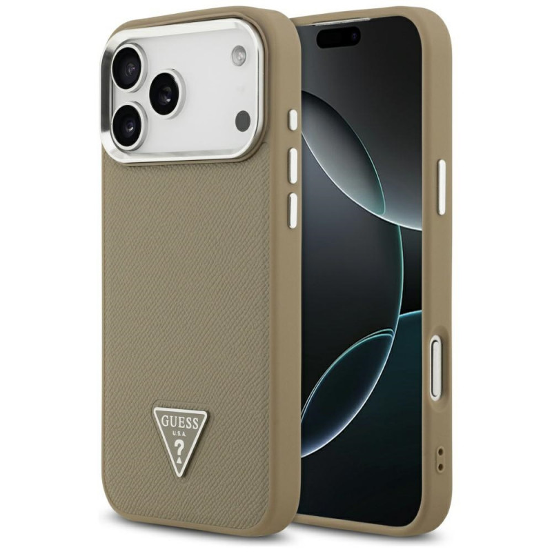 Guess Grained Triangle Logo MagSafe Hard Case für Apple iPhone 17 Pro Max, braun
