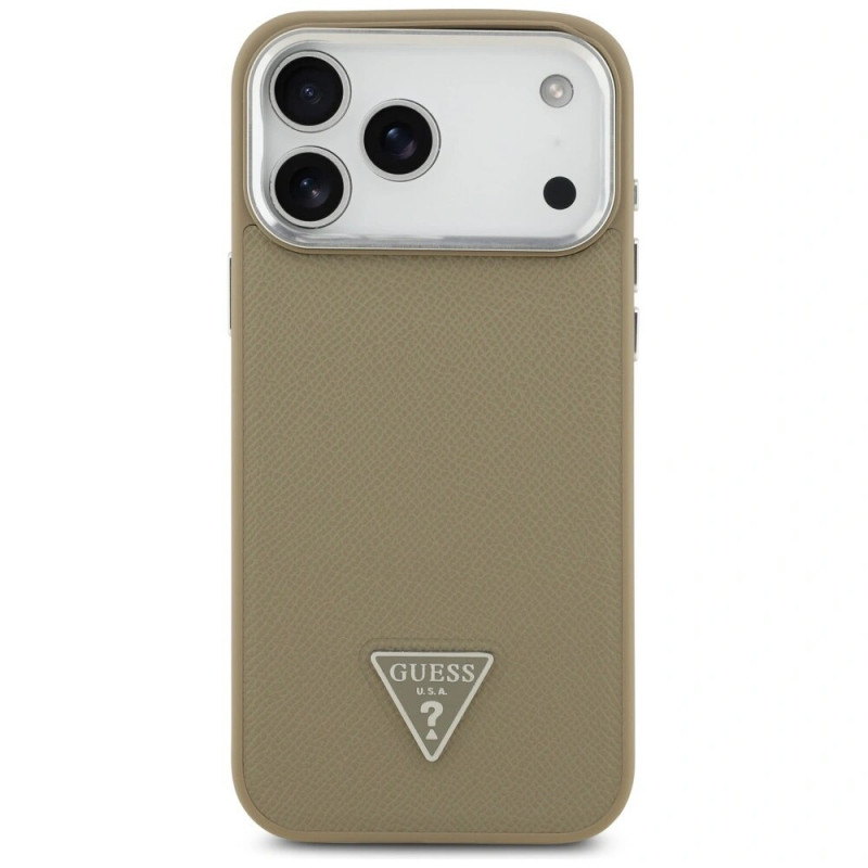 Guess Grained Triangle Logo MagSafe Hard Case für Apple iPhone 17 Pro Max, braun