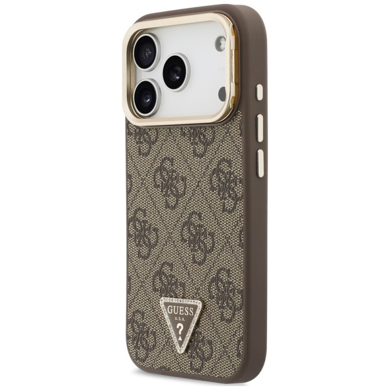 Guess 4G PU Triangle Logo & Stand Camera MagSafe Hülle für Apple iPhone 18 Pro Max / 17 Pro Max, braun