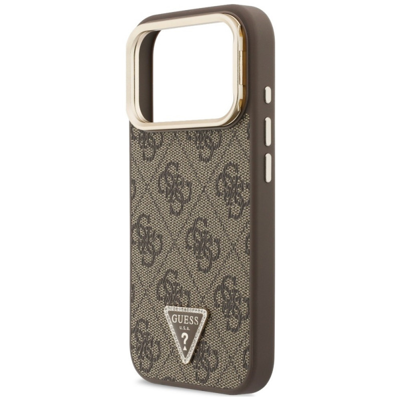 Guess 4G PU Triangle Logo & Stand Camera MagSafe Hülle für Apple iPhone 18 Pro Max / 17 Pro Max, braun