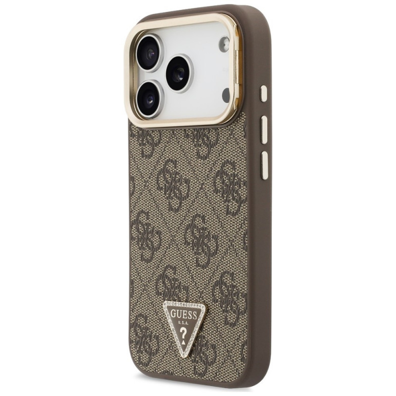 Guess 4G PU Triangle Logo & Stand Camera MagSafe Hülle für Apple iPhone 18 Pro / 17 Pro, braun